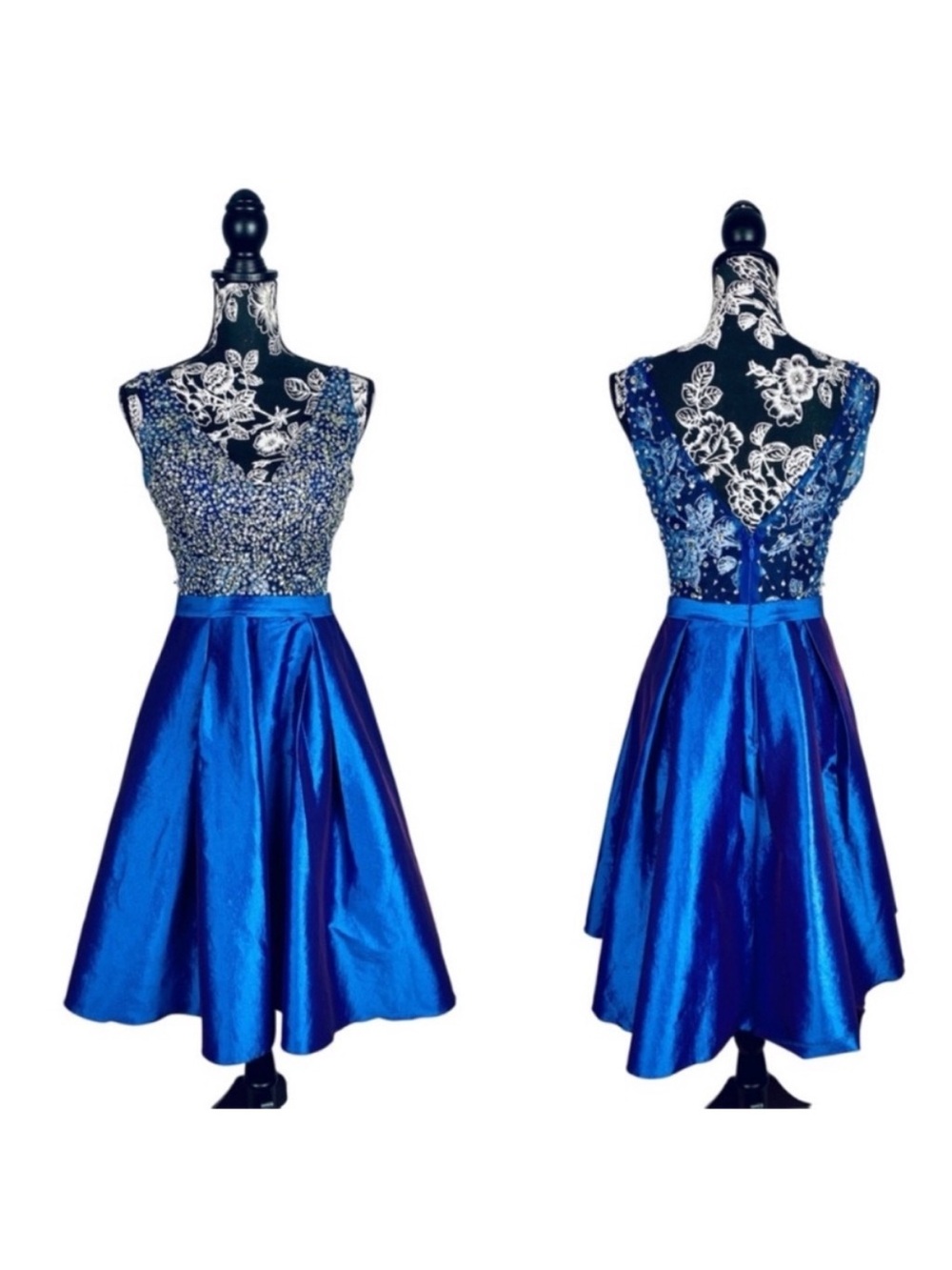 NWT White by Soieblu blue beaded rhinestone fit and flare dress size medium